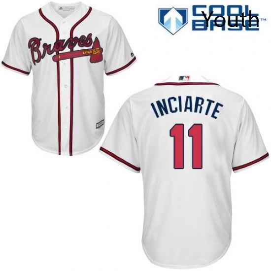 Youth Majestic Atlanta Braves 11 Ender Inciarte Replica White Home Cool Base MLB Jersey